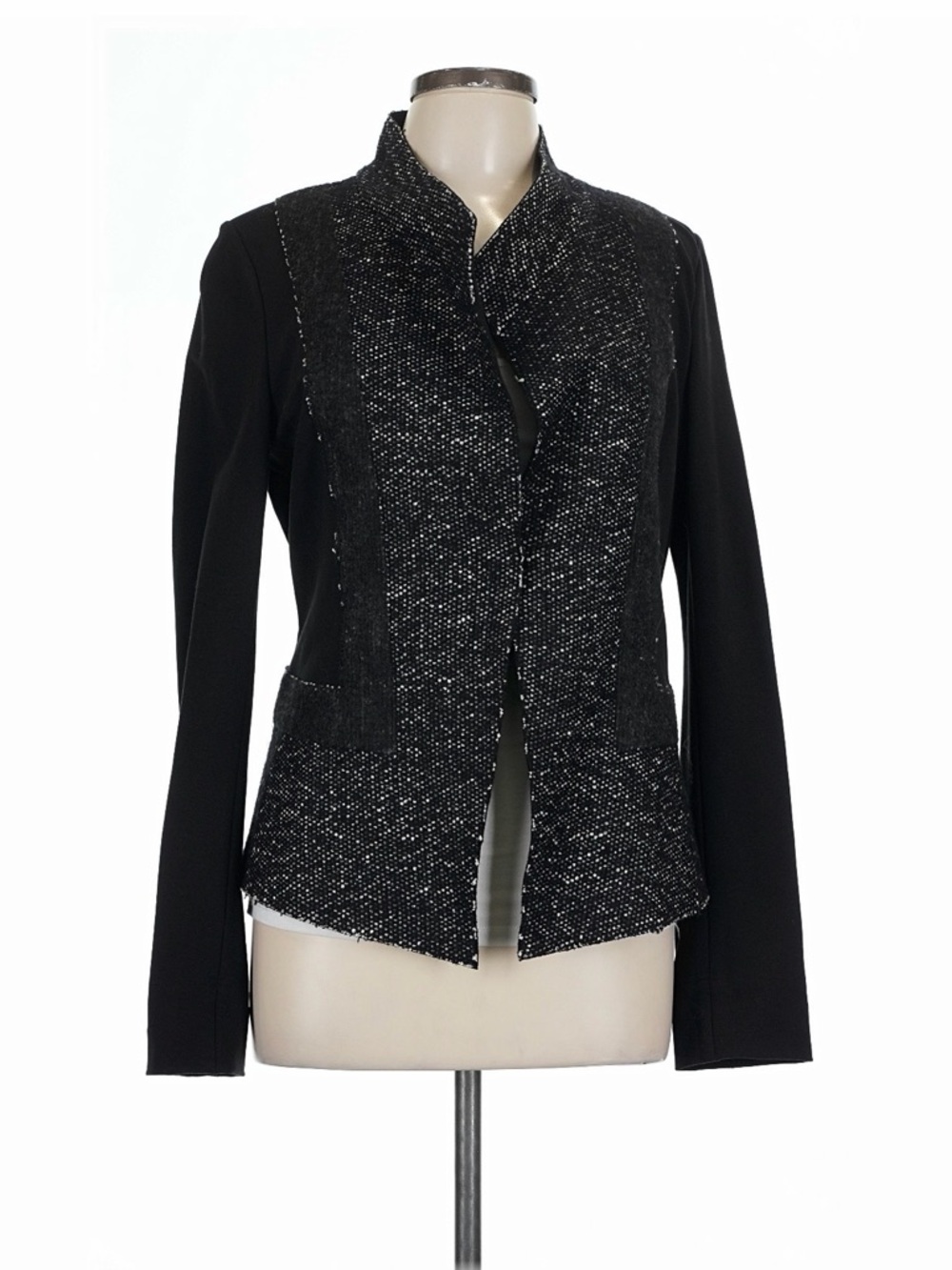 Donna Karan Women's Black Tweed and Mixed Media Front Blazer